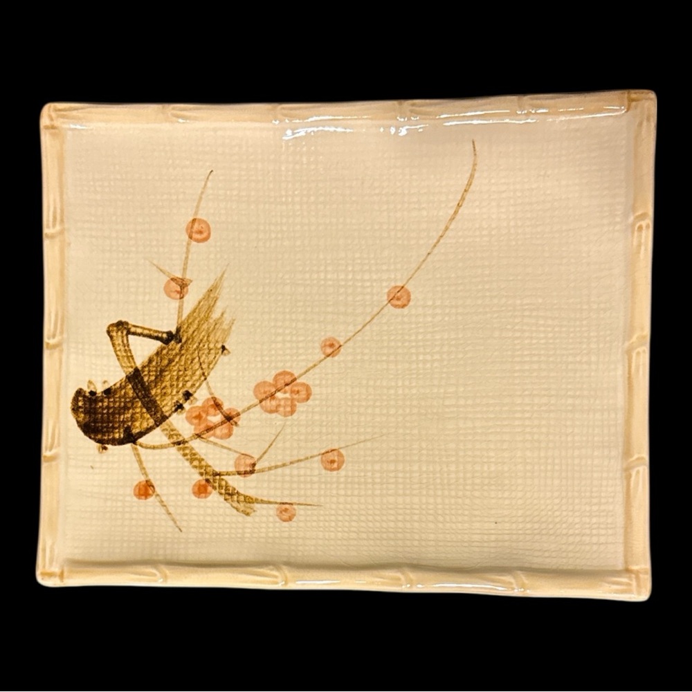 Vintage Japanese Sushi Plate Sakura W/ Bamboo Edge Design 10 x 6 EUC